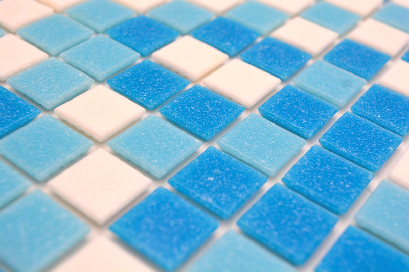 Pool Mosaikfliese Caribbean Mix Blau Weiss Plättli