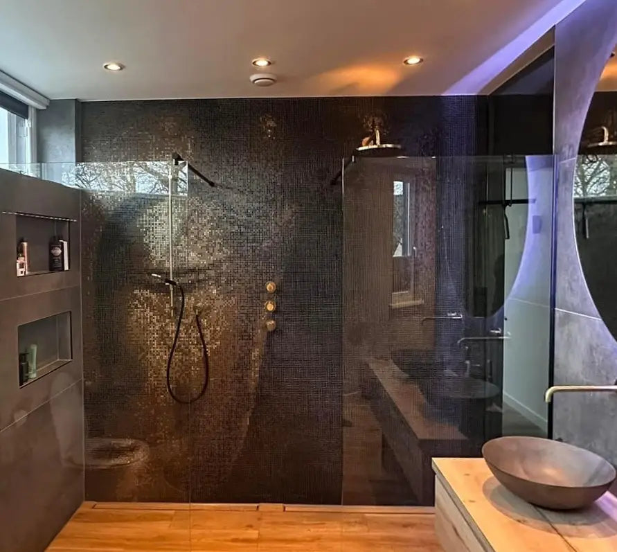 Reh Braun Körnig Quadrat Glas Mosaik Fliese Dusch Wand