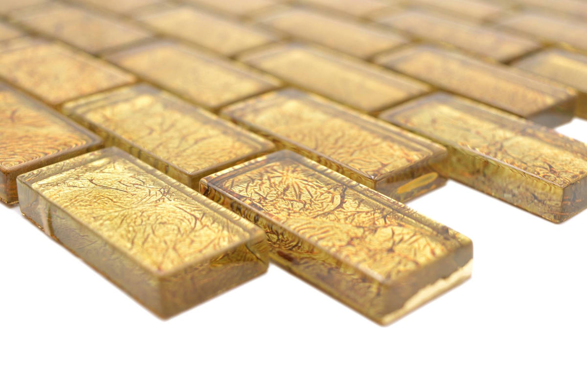 Royal Gold Ziegel Brick Glasmosaik Fliese - 8 mm