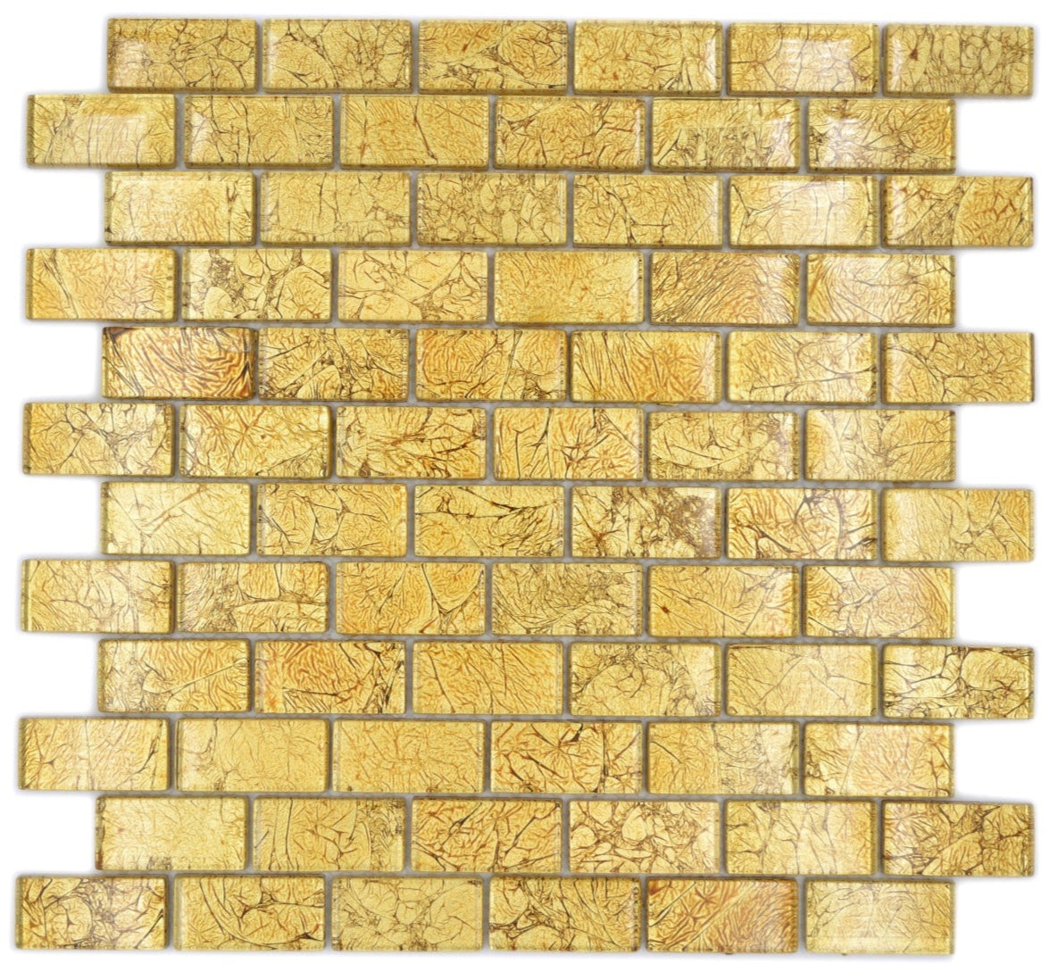 Matte Gold Ziegel Brick Glasmosaik Fliese - 8 mm