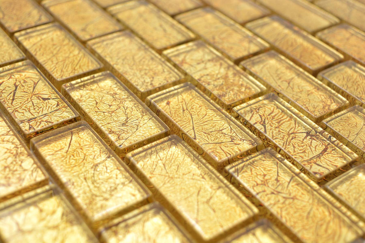 Gold Ziegel Brick Glasmosaik Fliese - 8 mm