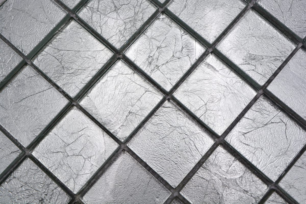 Silber Glasmosaik Fliese - 48 x 48 x 8 mm