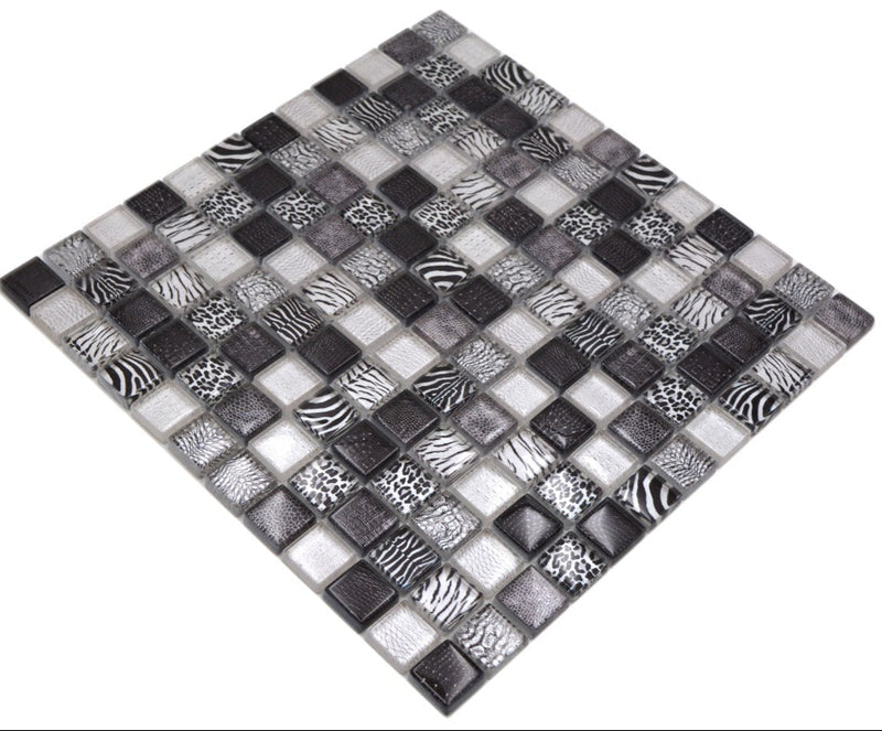 Safari Mosaikfliese Schwarz Mix Glänzend