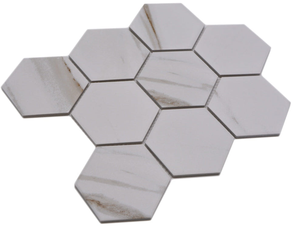 Sankt Moritz Keramik Hexagon Marmoroptik Mosaikfliese Schweiz Platten