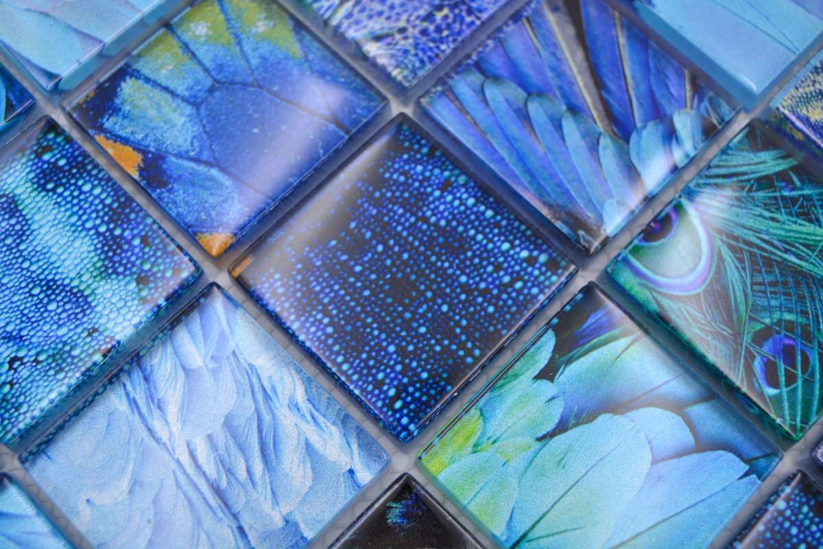 Saphir-Blaues Glas-Mosaik Blossom 48 x 48 mm Glänzend
