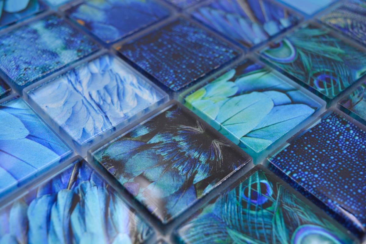 Saphir-Blaues Glas-Mosaik Blossom 48 x 48 mm Muster Plättli