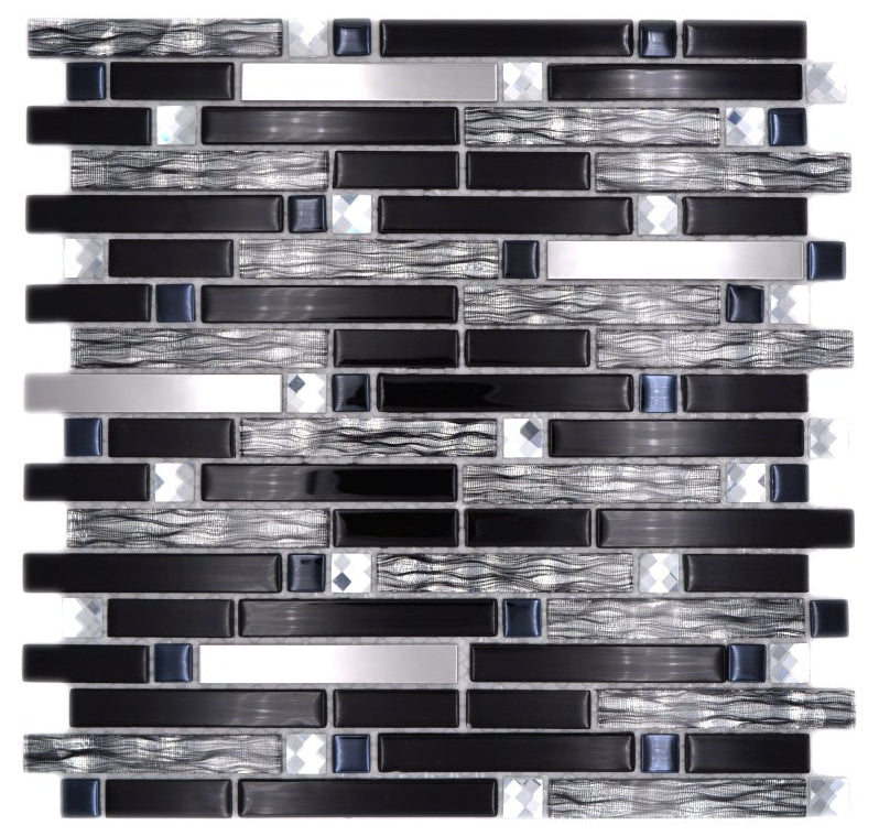Schwarz Edelstahl Silber Mosaikfliese