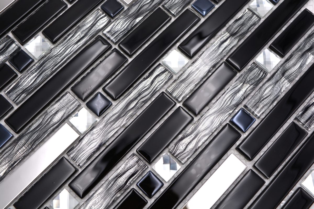 Schwarz Edelstahl Silber Mosaikfliesen