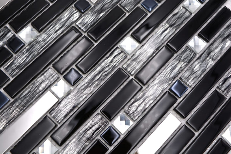Schwarz Edelstahl Silber Mosaikfliesen