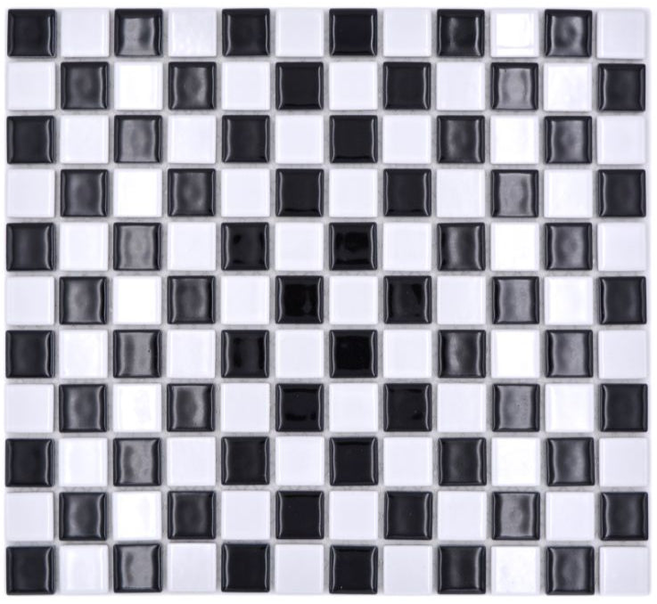 Schwarz Weis Schachbrett Glanz Mosaik Fliese
