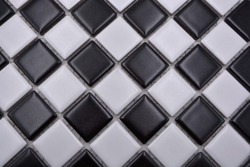 Schwarz Weis Schachbrett Matt Mosaik Fliese