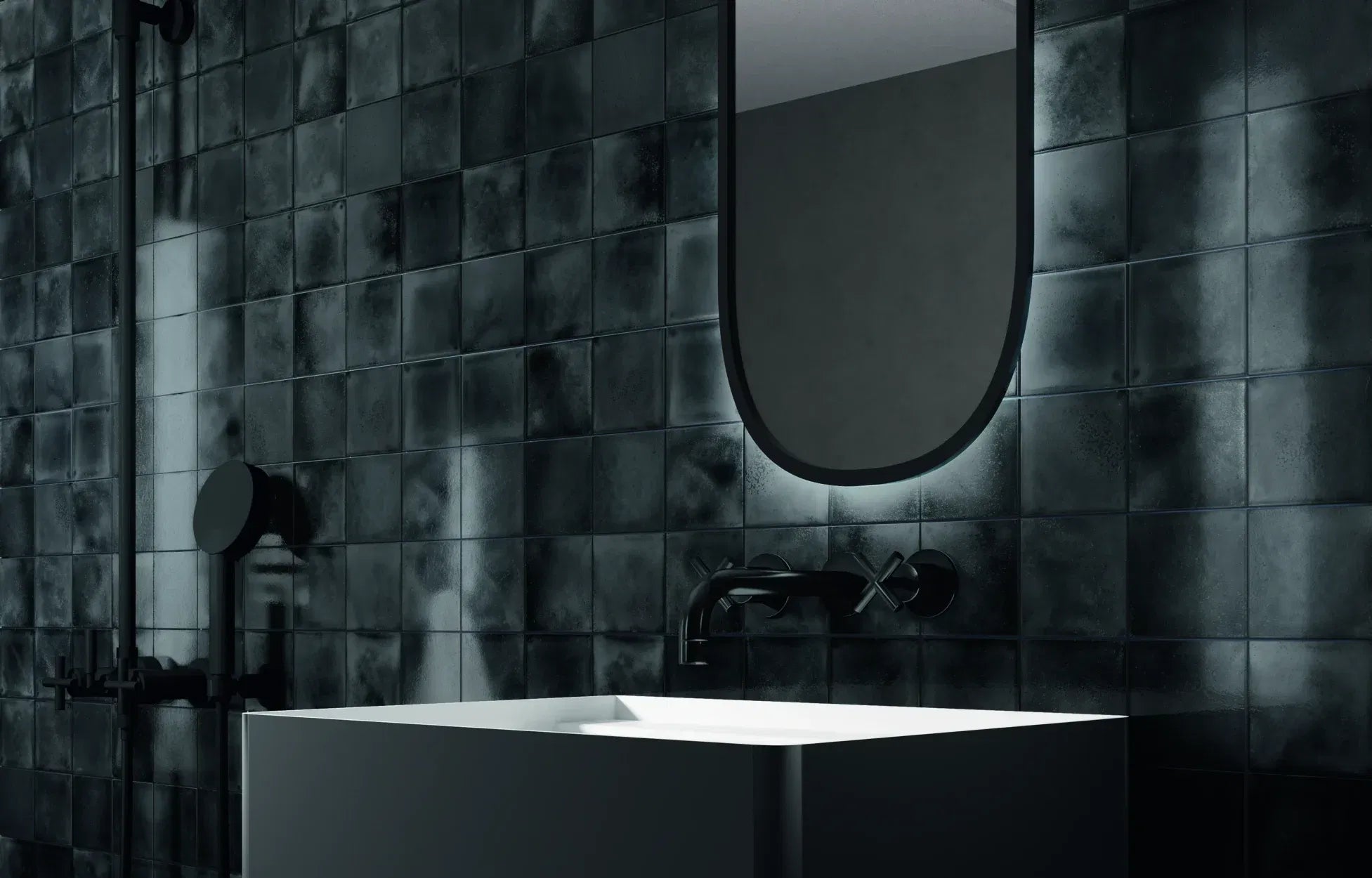 Schwarze Anthrazit Glanz Quadrat Porzellan Mosaikfliese Bad Wand Plättli