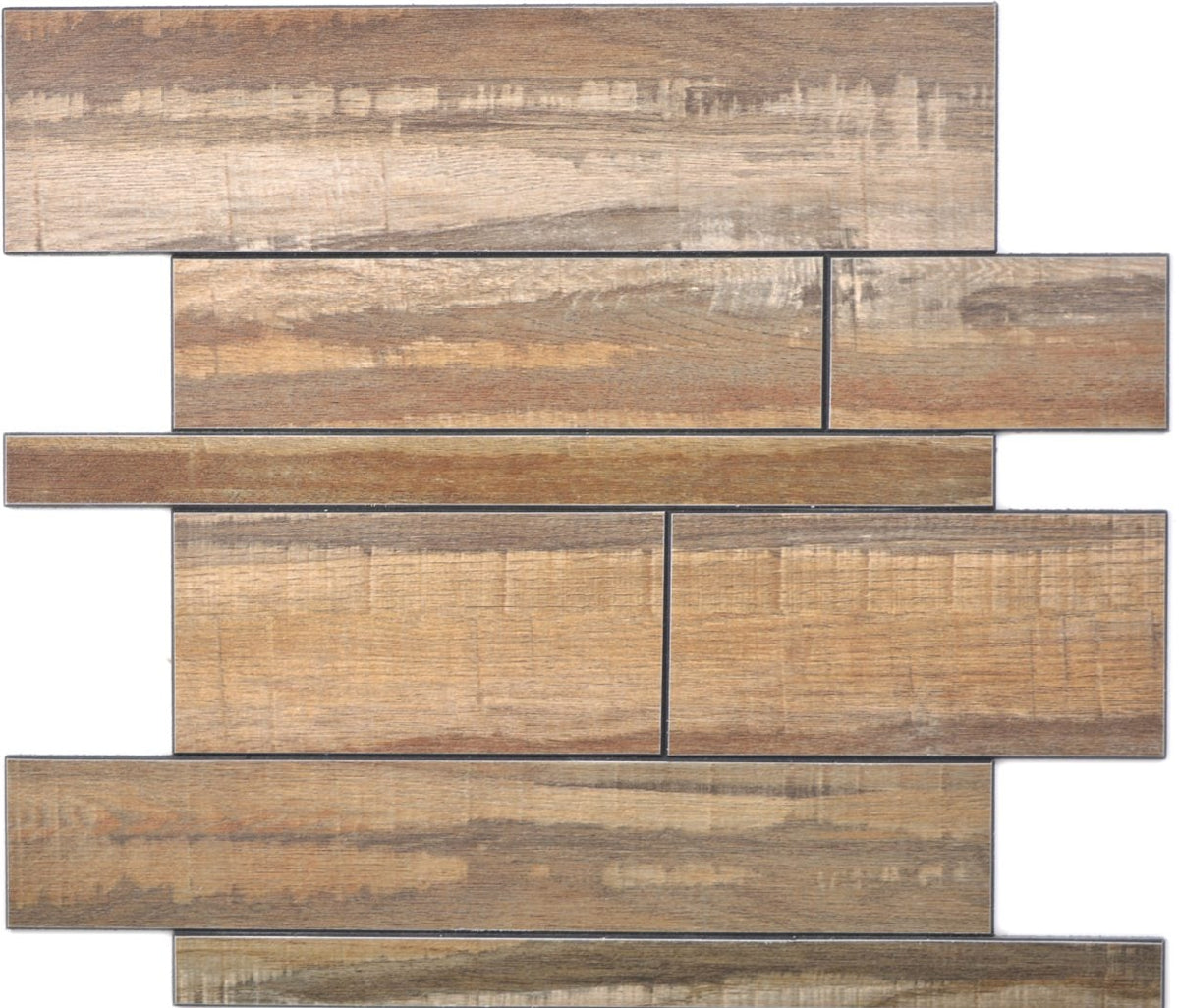 Selbstklebende Holzoptik Mosaikfliese Rustikal Braun Metall Ziegel Design