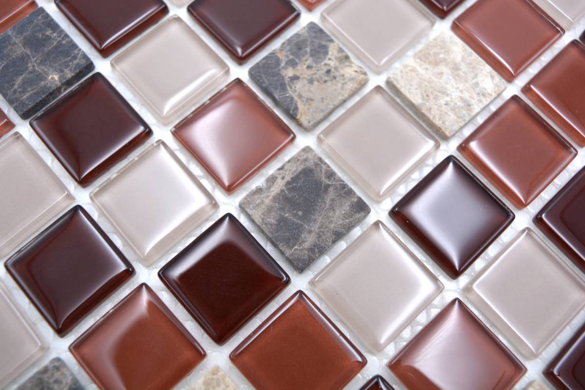 Selbstklebende Mosaikfliese Braun Transluzent Stein 300x300 mm Plättli