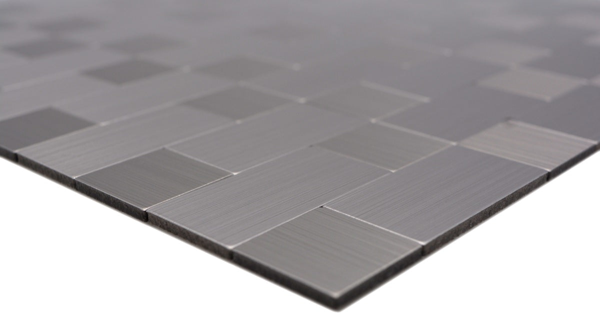 Selbstklebende Mosaikfliese Metalloptik Silber Mix Bad Plättli