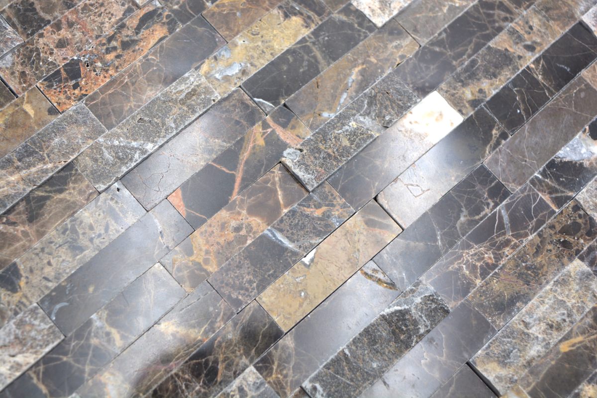 Selbstklebende Naturstein Mosaikfliese Marmor Optik Braun Plättli