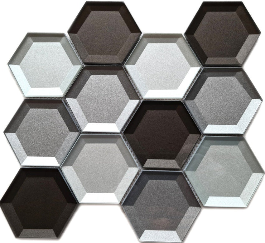 Spiegel Grau Mix Hexagon Glas Mosaikfliese