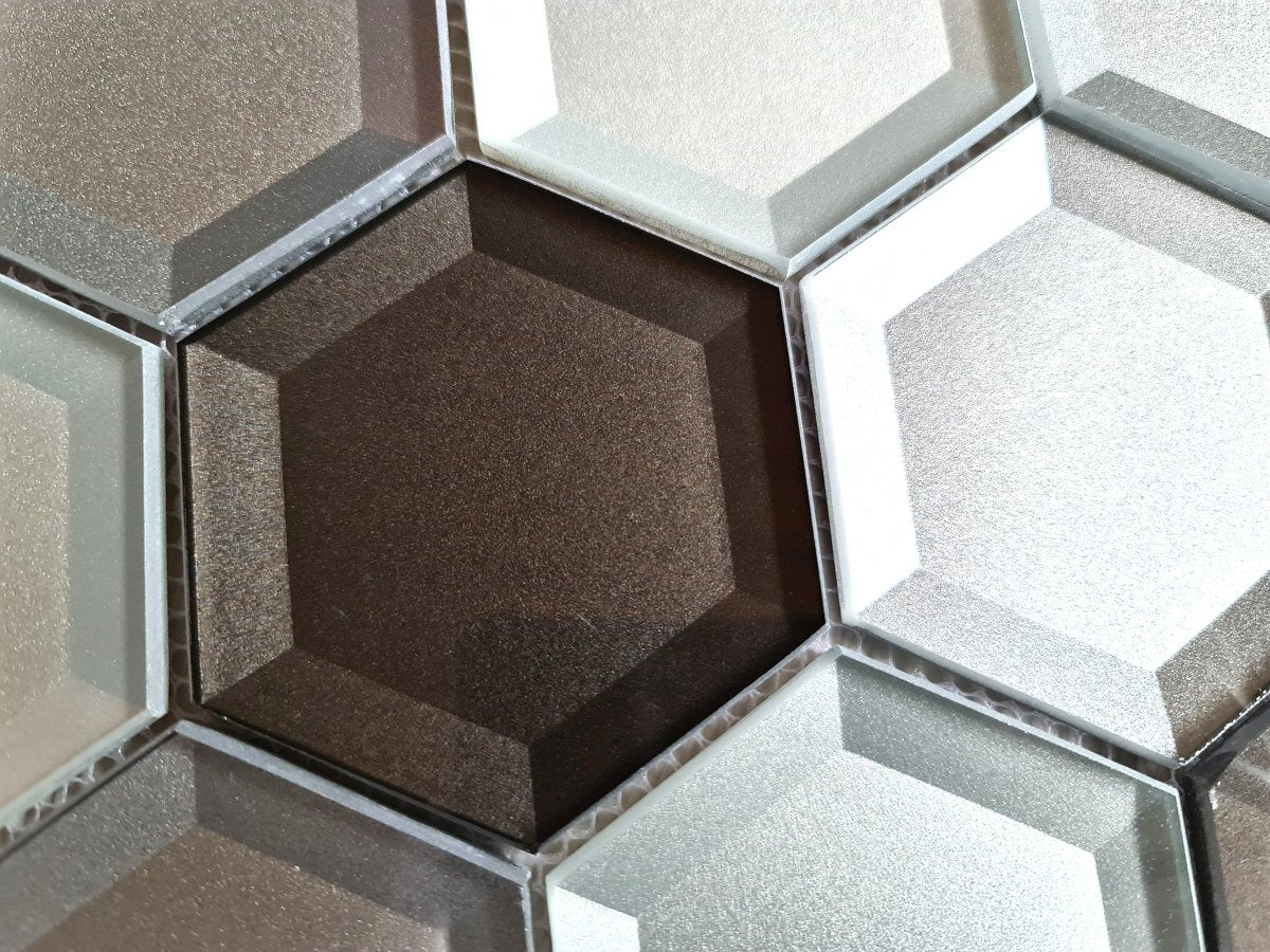 Spiegel Grau Mix Hexagon Glas Mosaikfliese 3D