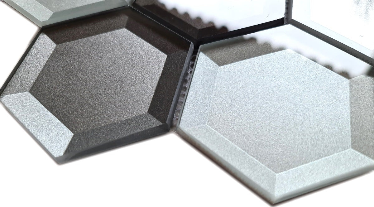 Spiegel Grau Mix Hexagon Glas Mosaikfliese 3D Plättli