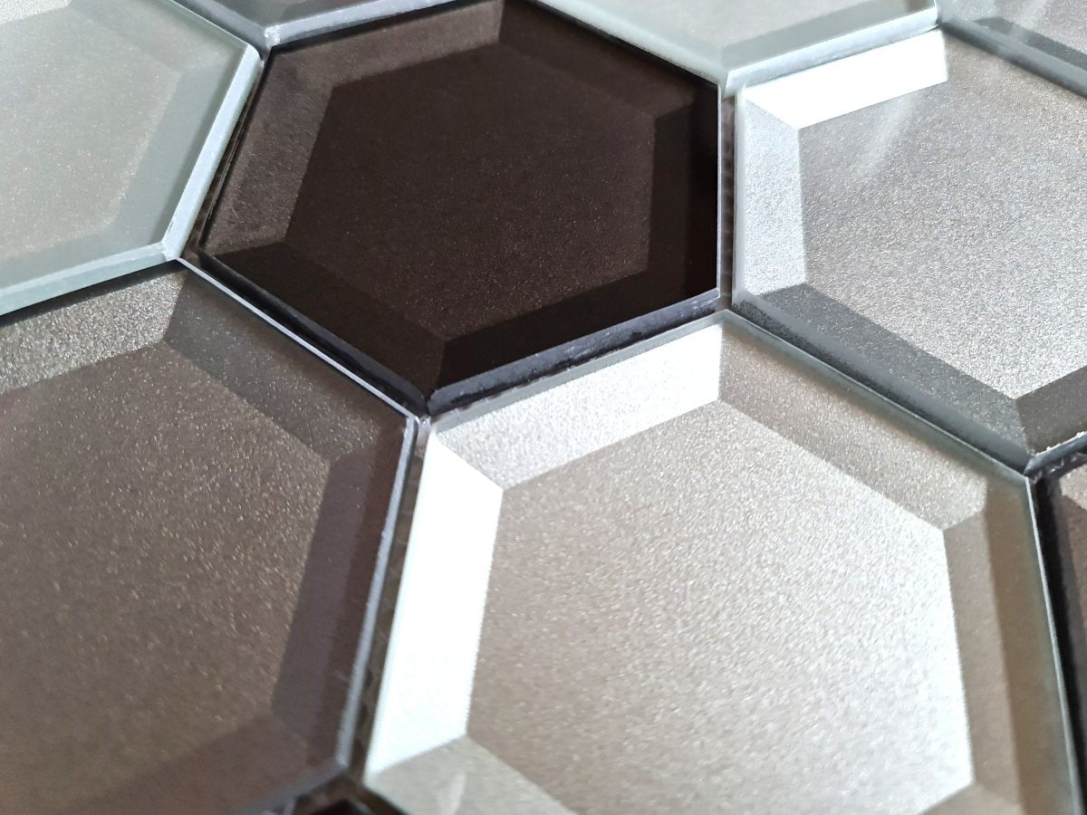 Spiegel Grau Mix Hexagon Glas Mosaikfliese Glänzend