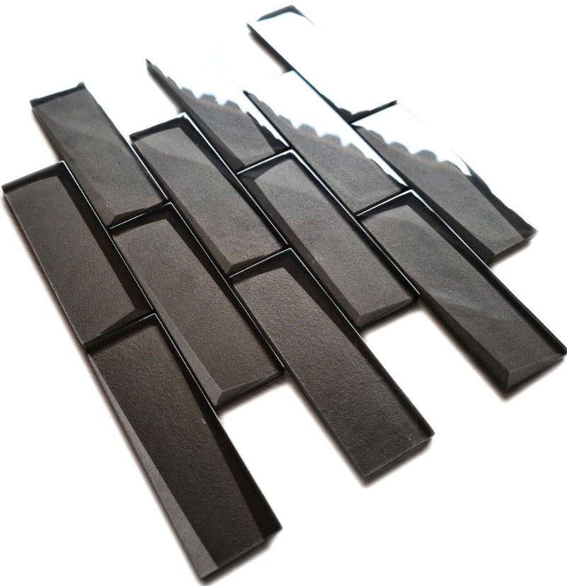 Spiegel Grau Schwarz Glas Mosaikfliese 30cm x 30cm Ziegel Optik