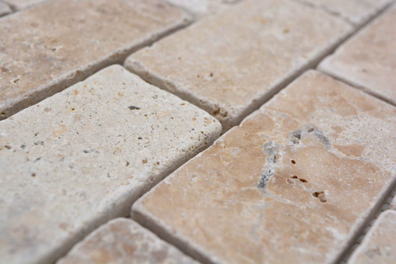 Splitface Beige Matt Travertin Mosaik Naturstein Fliesen
