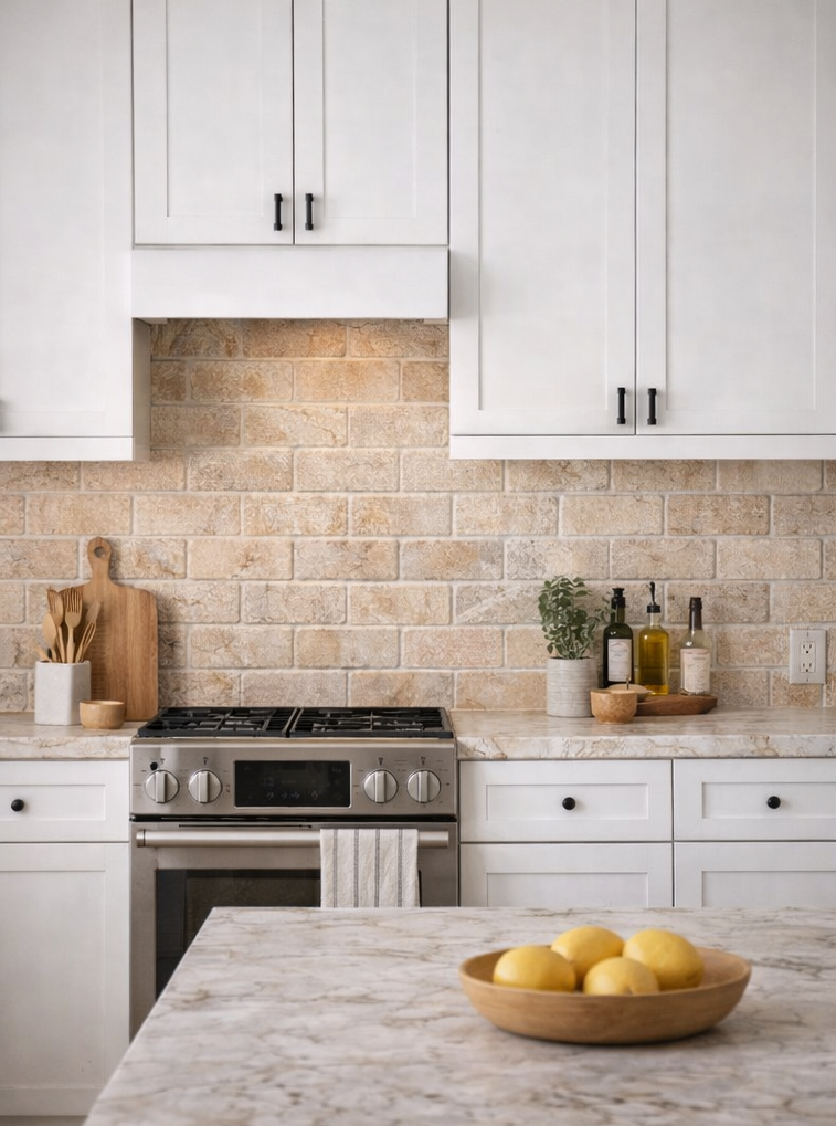 Splitface Mauerverband Beige Matt Travertin Mosaikfliese