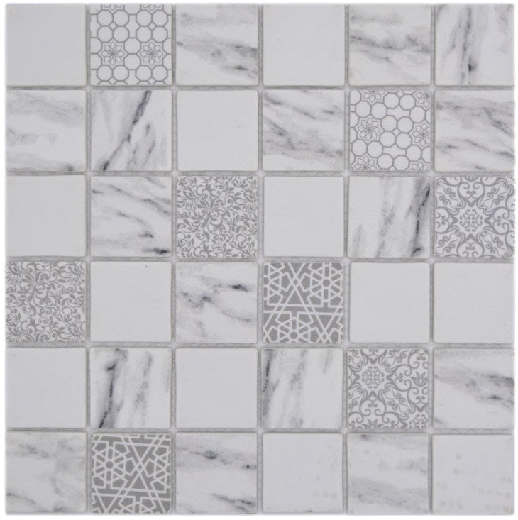 Weißgrau Ornament Mosaikfliese Eco Glas