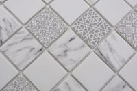 Weißgrau Ornament Mosaikfliese Eco Glas Marmoroptik