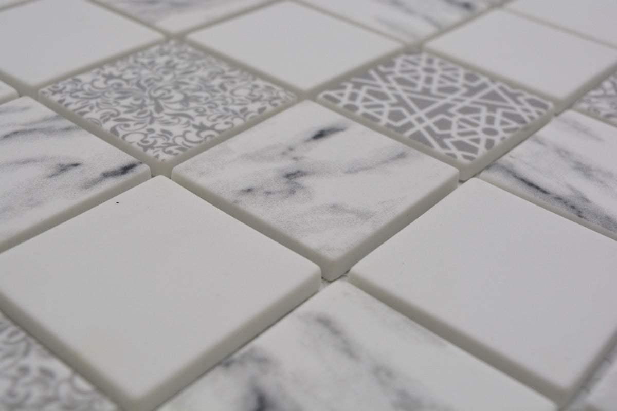 Weißgrau Ornament Mosaikfliese Eco Glas Muster