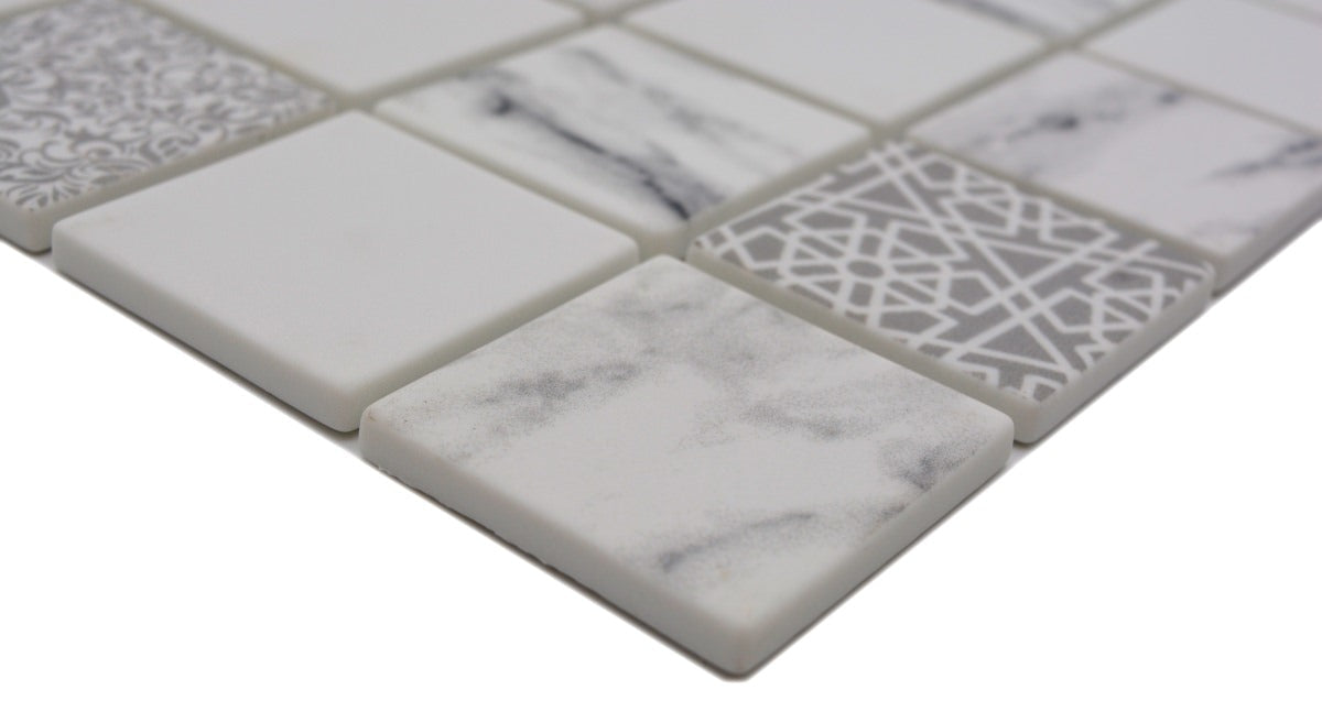 Weißgrau Ornament Mosaikfliese Eco Glas Pattern