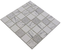 Weißgrau Ornament Mosaikfliese Eco Glas Quadrat