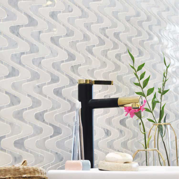 Weis Graue Wellen Natur Marmor Mosaik Fliesen