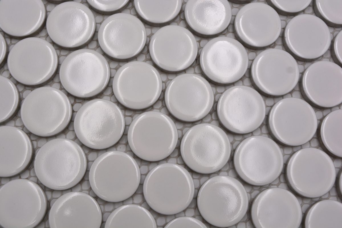 Weiss Glänzend Rund Knopf Mosaikfliesen