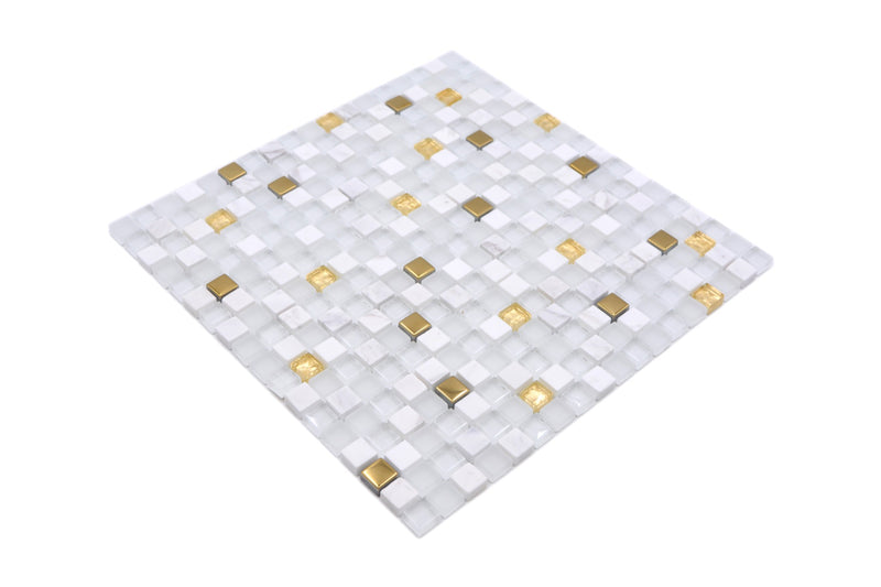 Crystal Weiss Gold Mix Mosaikfliese - Schweiz Fliesen Online Kaufen