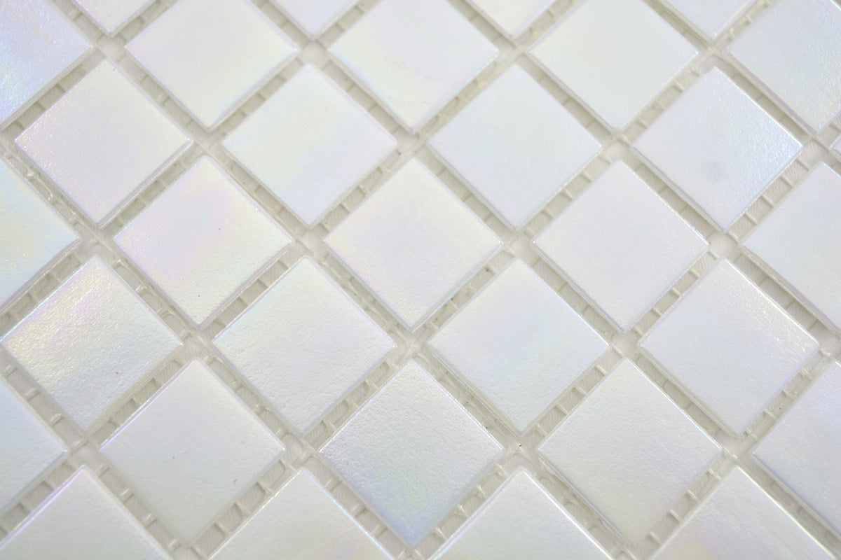 Weiss Irisierendes Mosaik Glas Plättli Glänzend