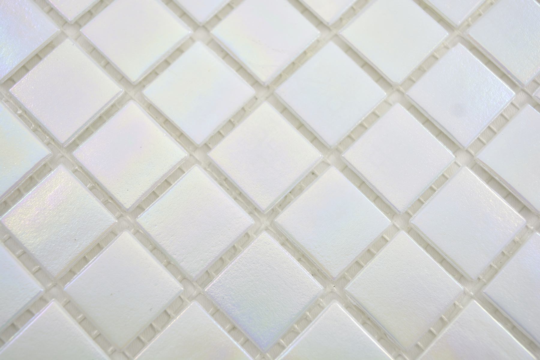 Weiss Irisierendes Mosaik Glas Plättli Glänzend