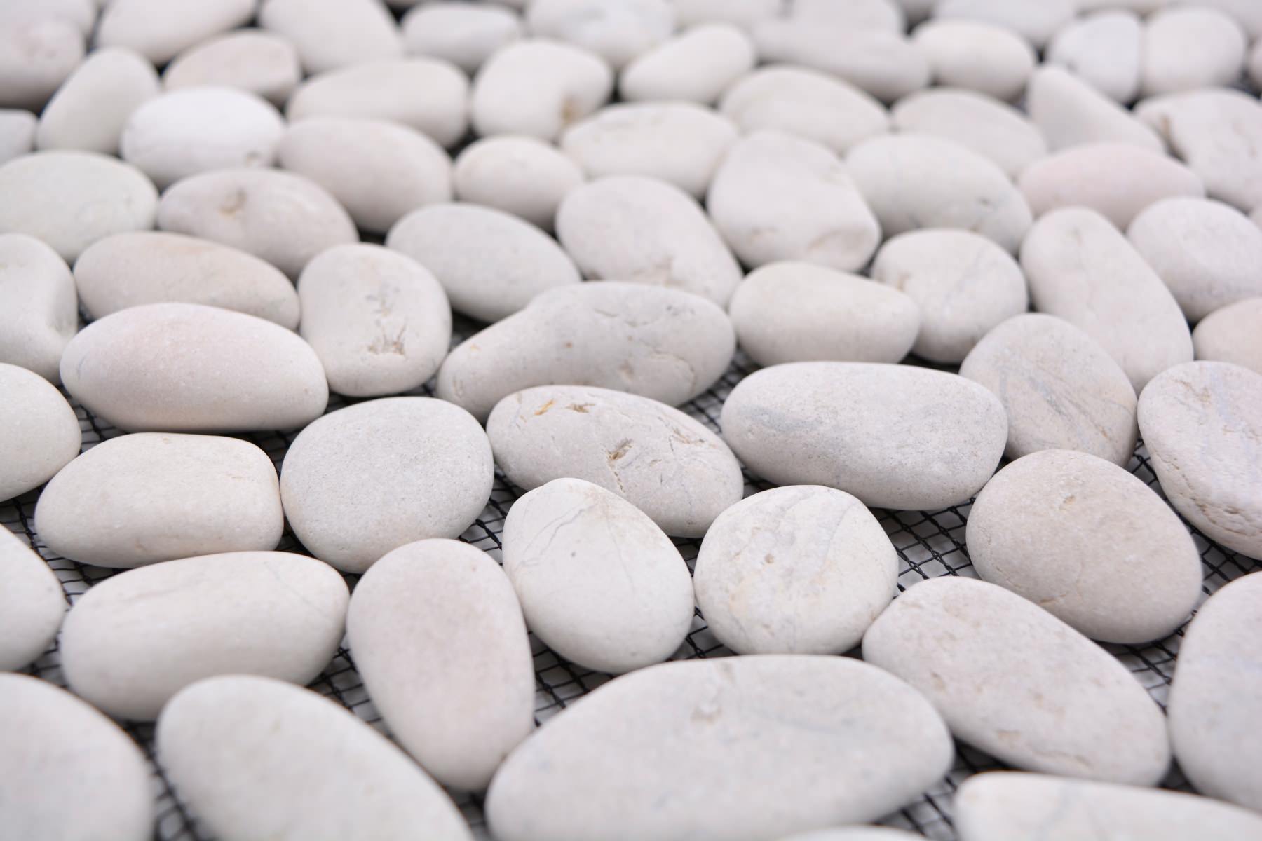 Weiss Matt Kieselstein Mosaikfliese - Pebble Mosaik