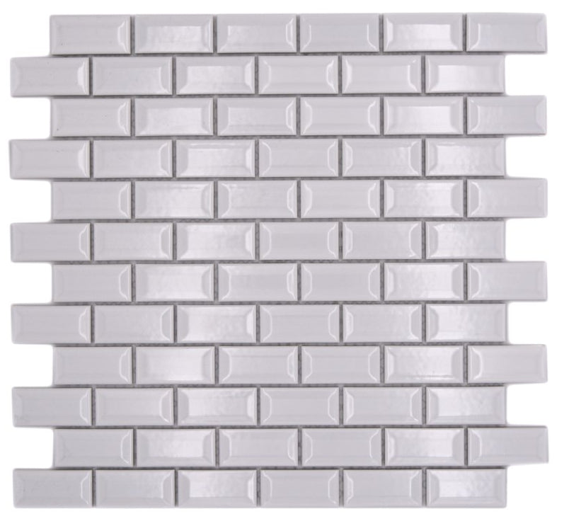 Weiss Metro Mauerverband Glänzend Mosaikfliese