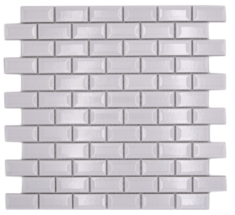 Weiss Metro Mauerverband Glänzend Mosaikfliese