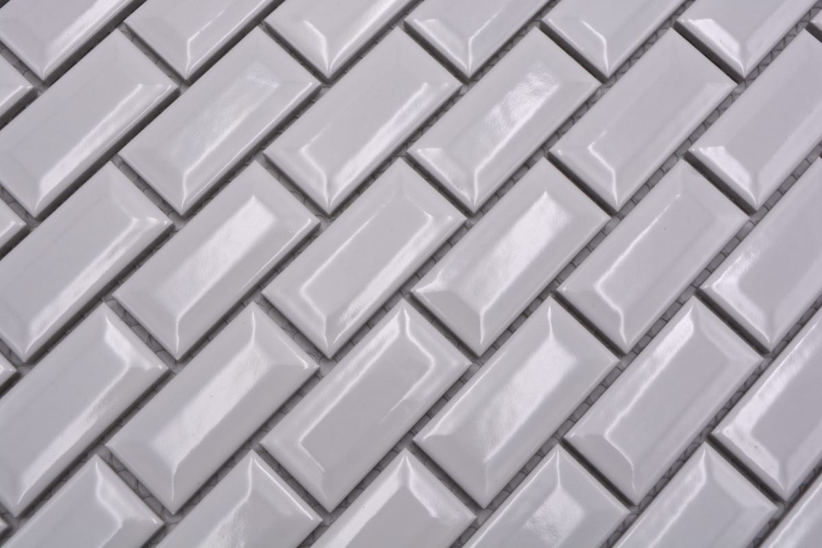 Weiss Metro Mauerverband Glänzend Mosaikfliesen