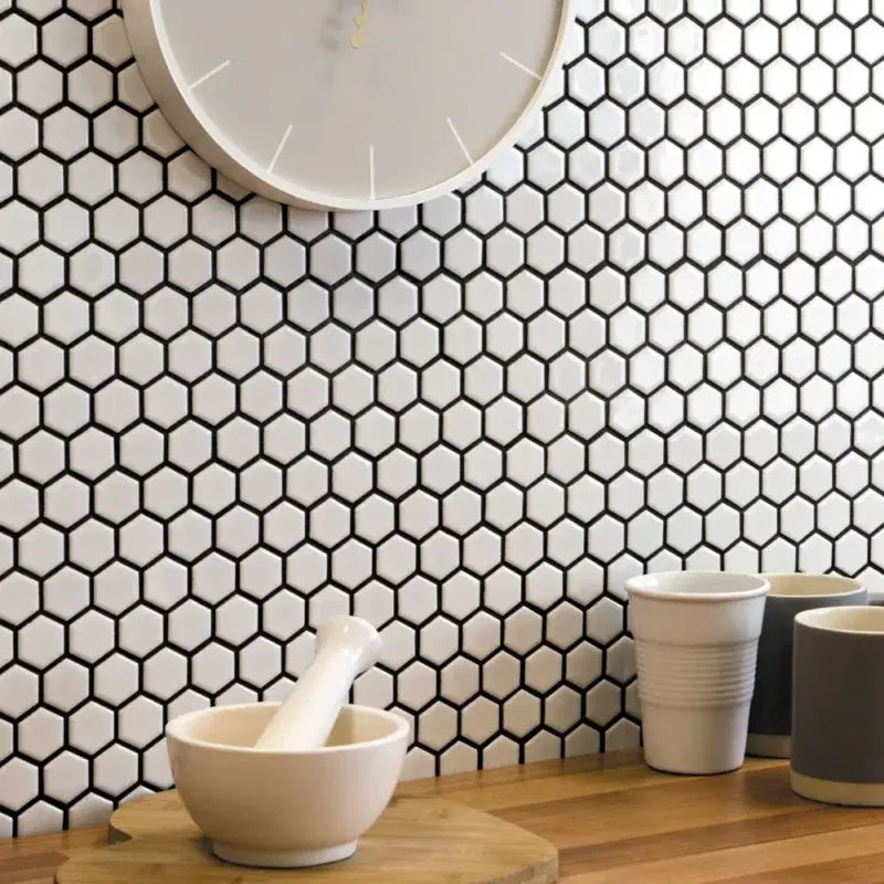 Weiss Mini Hexagon Glanz Porzellan Mosaik Fliese Rückwandfliese