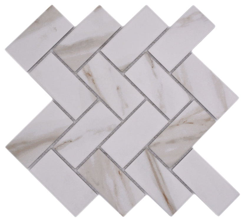 Zürich Herringbone Mosaikfliese Keramik Fischgräten Weiss