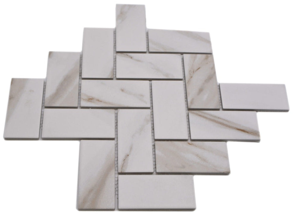 Zürich Herringbone Mosaikfliese Keramik Fischgräten Weiss Beige