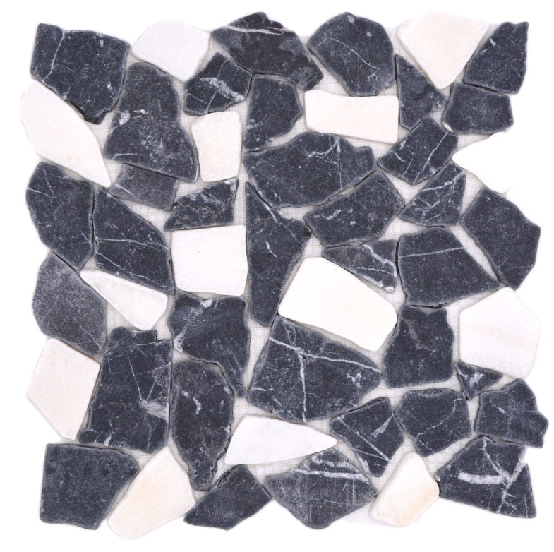 Zebra Schwarz Weiss Kieselstein Marmor Mosaikfliese